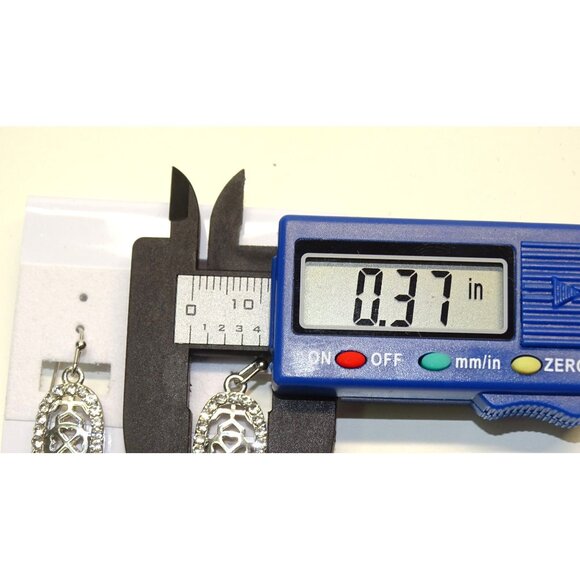 Vintage Style Silver & Clear Rhinestone Oval Dangle Earrings - Picture 6 of 6